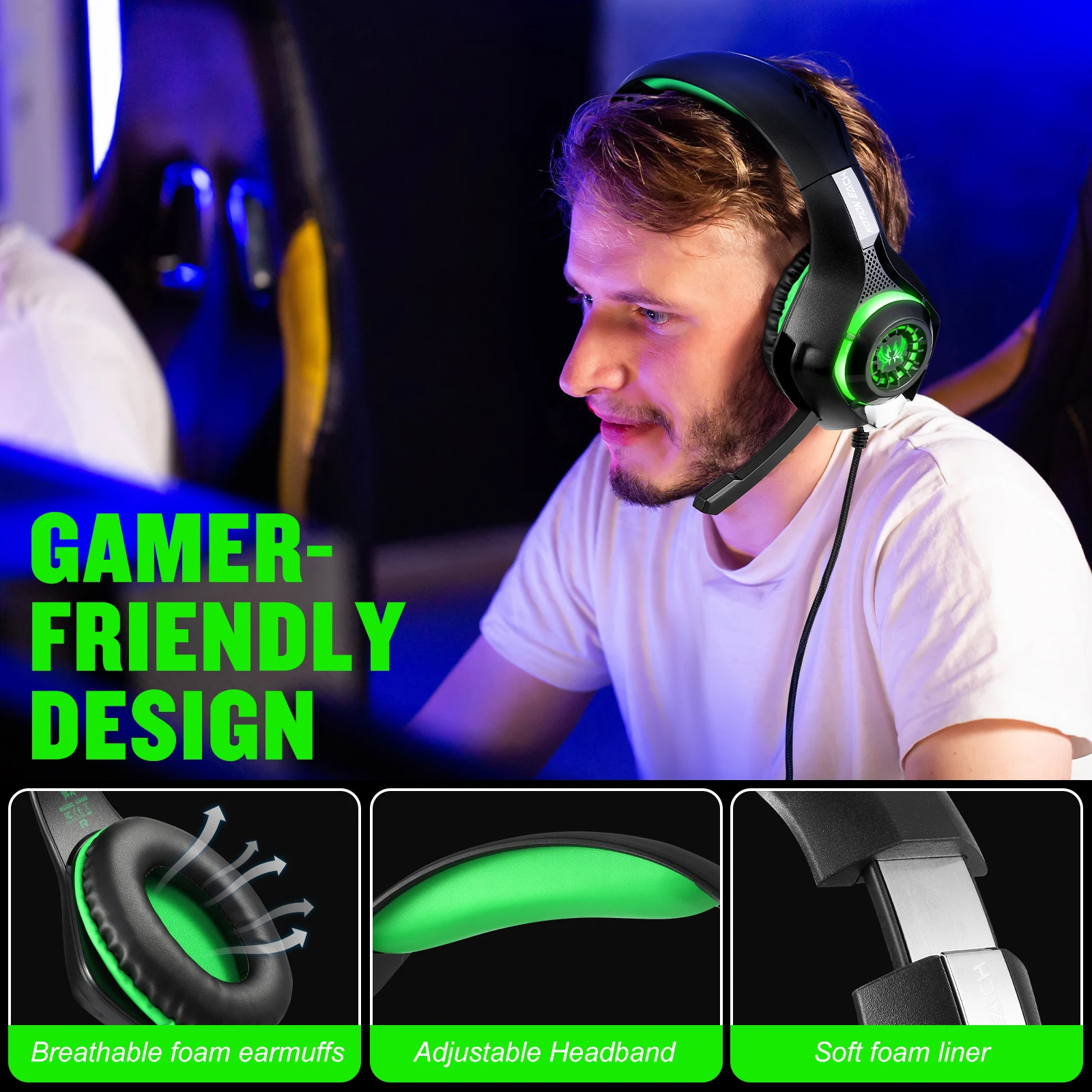 Cuffie da gioco stereo Gs400 cablate con microfono Luce a LED con cancellazione del rumore per Ps5 Ps4 Pc Xbox One Switch