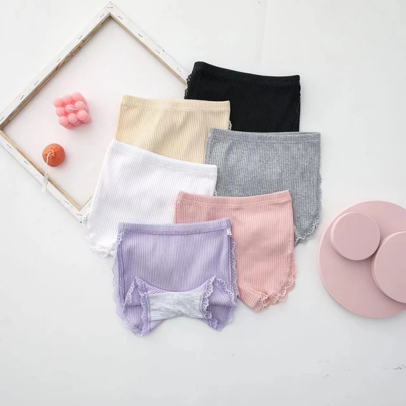 سراويل قطنية آمنة للأطفال ، بلون ثابت ، ملابس داخلية من الدانتيل المضلع للأطفال ، سراويل داخلية للفتيات ، شورت للشاطئ ، من 2 إلى 6 سنوات