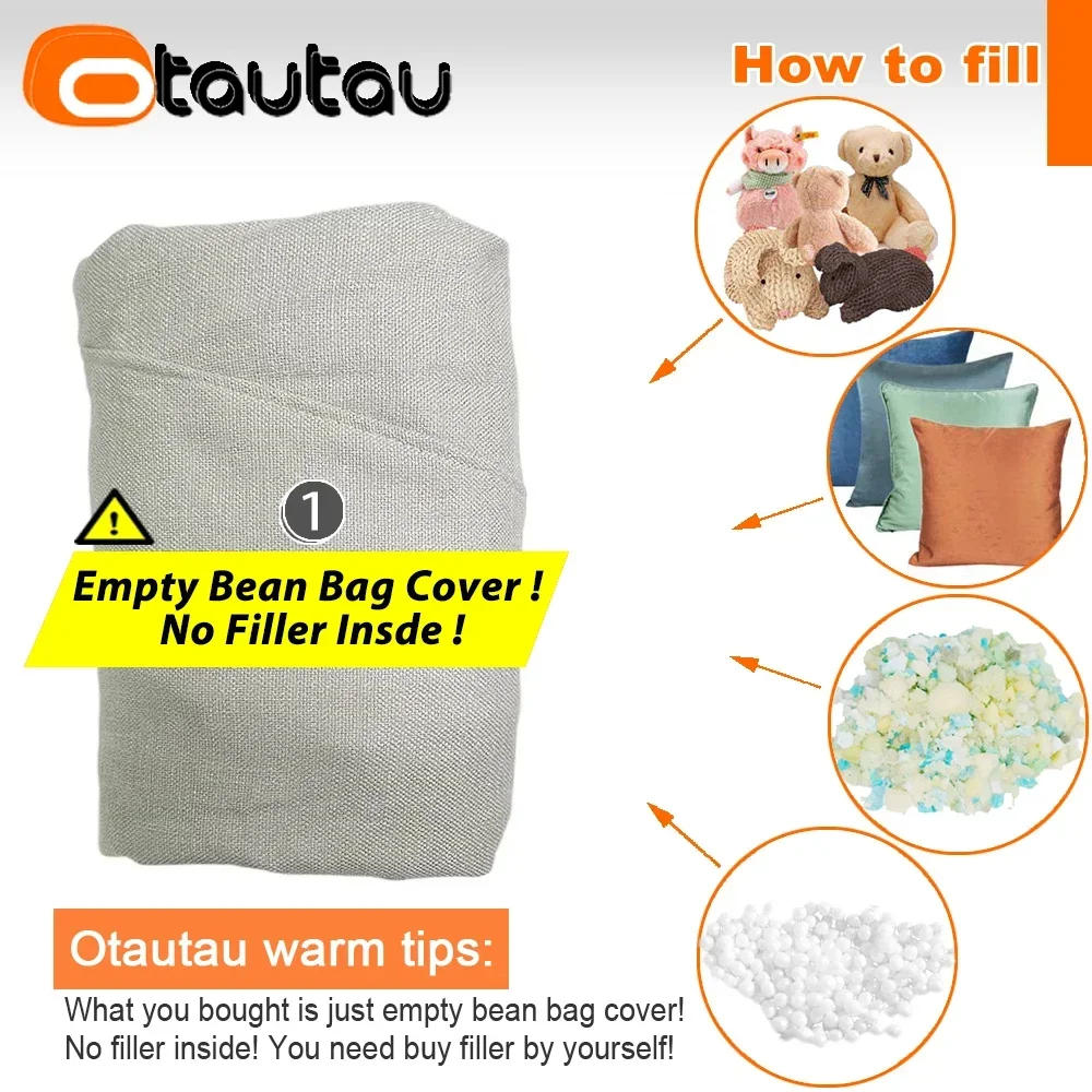 OTAUTAU Quality Cotton Linen Outdoor Bean Bag Cover SF478【No Filler ! Need To Buy Filler By Yourself !】