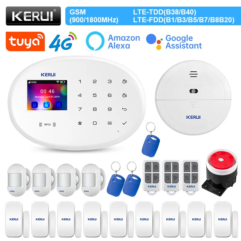 kerui tuya smart home alarm system kit sistema de seguranca sem fio sensor de movimento trabalhar com alexa google assistente 4g gsm wifi 01