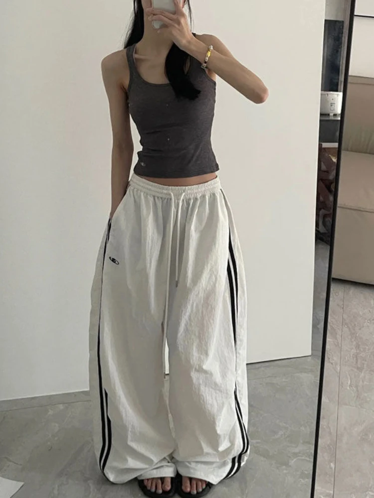 ADAgirl White Stripe Joggers Women Y2k Vintage Loose Embroidery High Waist Kpop Wide Leg Sports Pants Hip Hop Casual Sweatpants