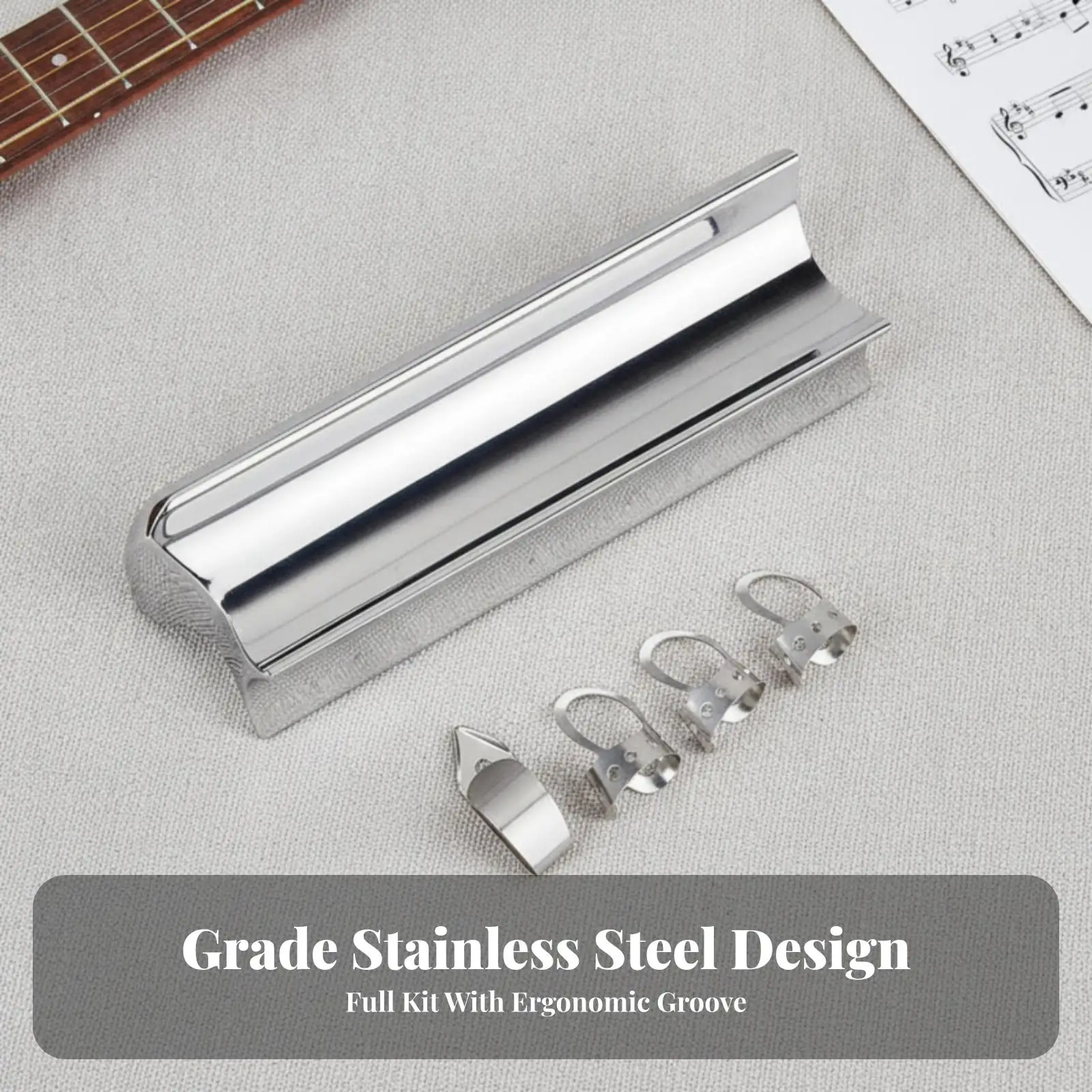 Electric Music Slide Guitar Tone Bar Polished Steel with Recessed Grip for Hawaiian Style Playing