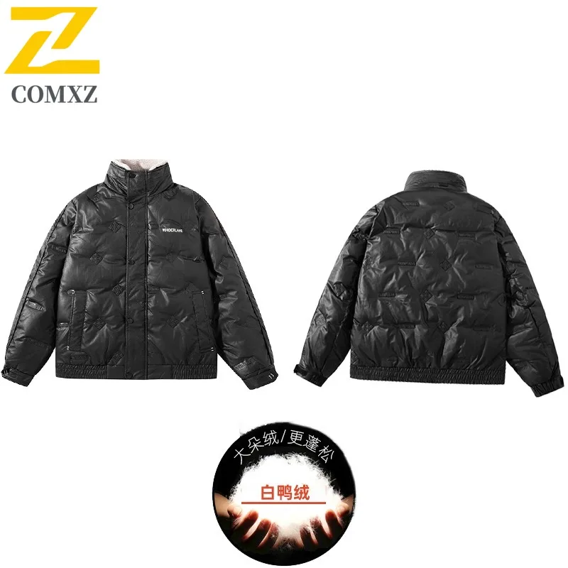 COMXZ Premium Mens Down Jacket Casual Solid Color Outdoor Skiing Lightweight Coat Fashion Daily Style Anti-Cold Winter Wear 2025