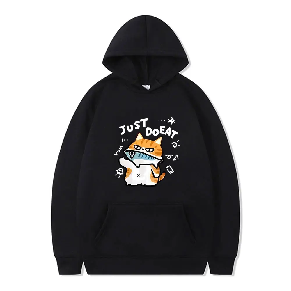 

Japanese Cat Just Do Eat Funny Meme Graphic Hoodie Men Women Clothing Casual Vintage Pullover Hoodies Male Oversized Streetwear