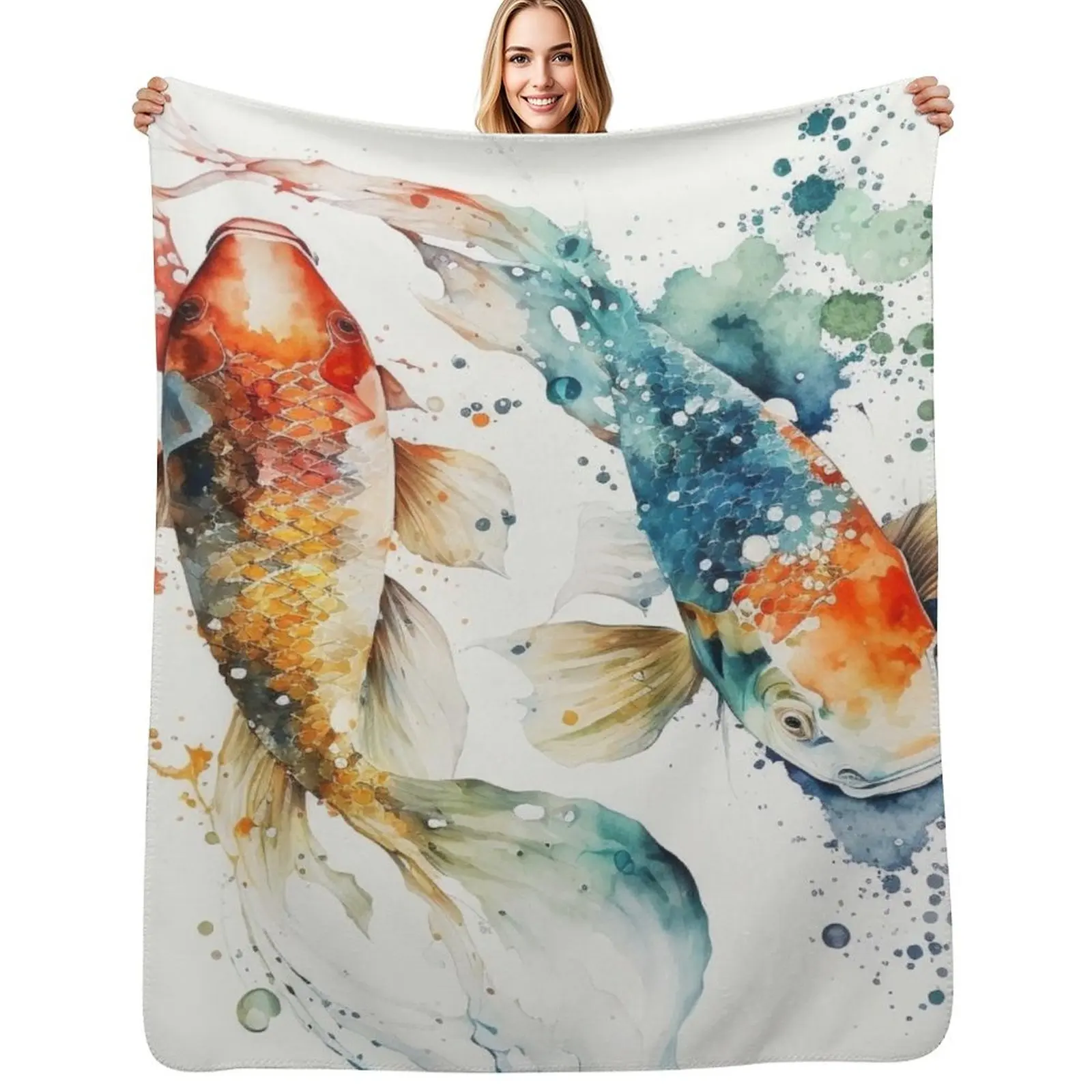 

koi fish watercolor Throw Blanket Cozy Throw Blanket for Bed Sofa Chair