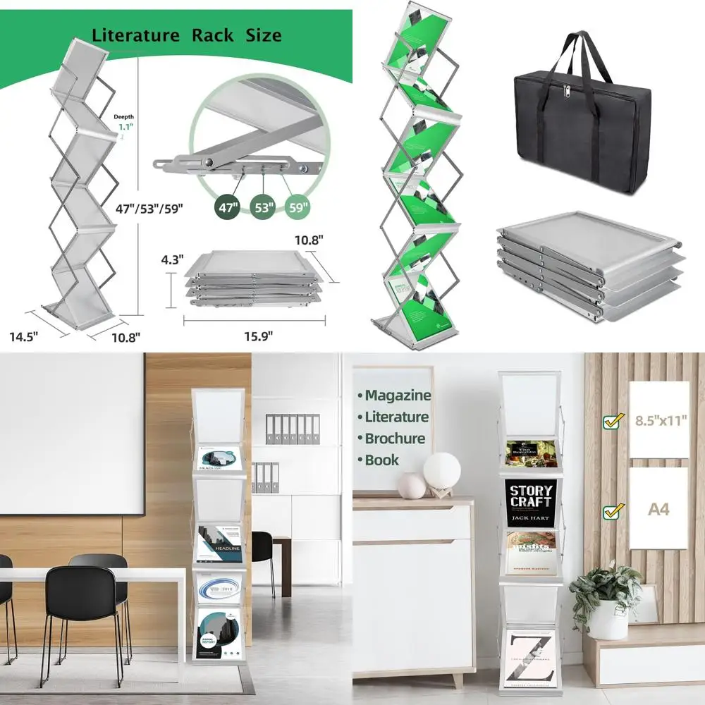 

Collapsible Metal Literature Stand for Trade Shows, Floor Display Rack with Carry Case for Brochures and Pamphlets