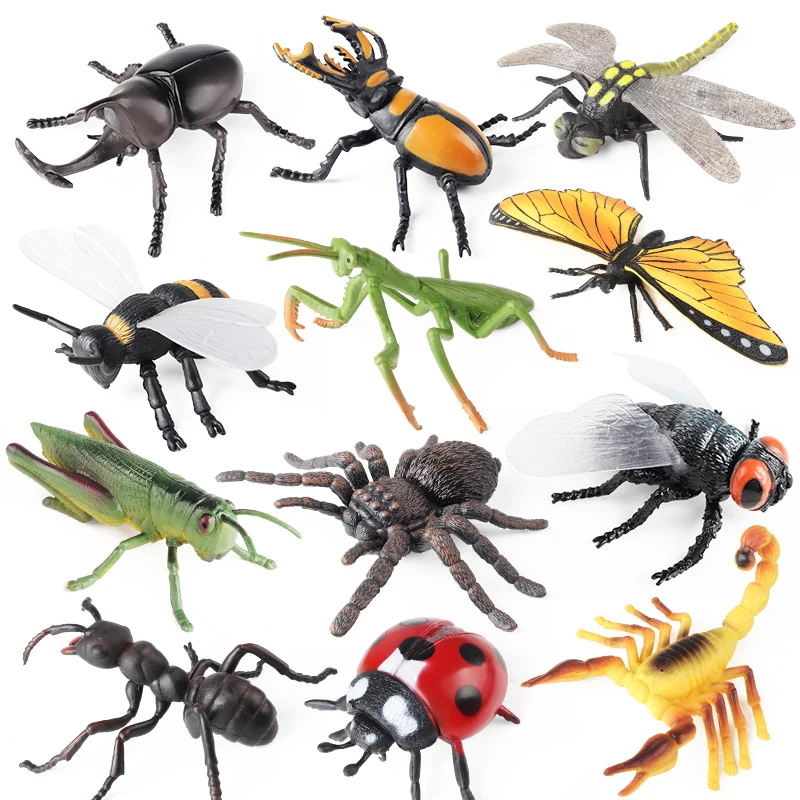 Oenux Insect Animals Model Figurine Butterfly Ant Dragonfly Spider Bee Mantis Scorpion Action Figures Educational Kid Toy Gift