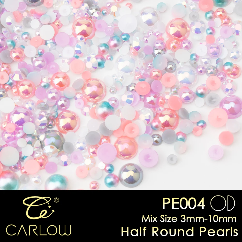 CARLOW Mix Grootte Veelkleurige Half Ronde Parels Plastic ABS Imitatie Lijm op Plaksteen voor DIY Nail Art Decoratie PE004