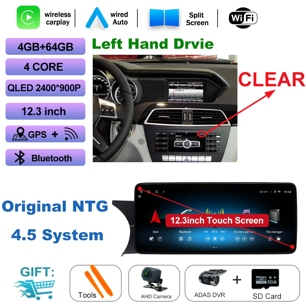 Draadloze CarPlay voor Mercedes Benz C Klasse W204 2007-2014 Auto Multimedia Speler Android Spiegel Link AirPlay Functie Navi GPS