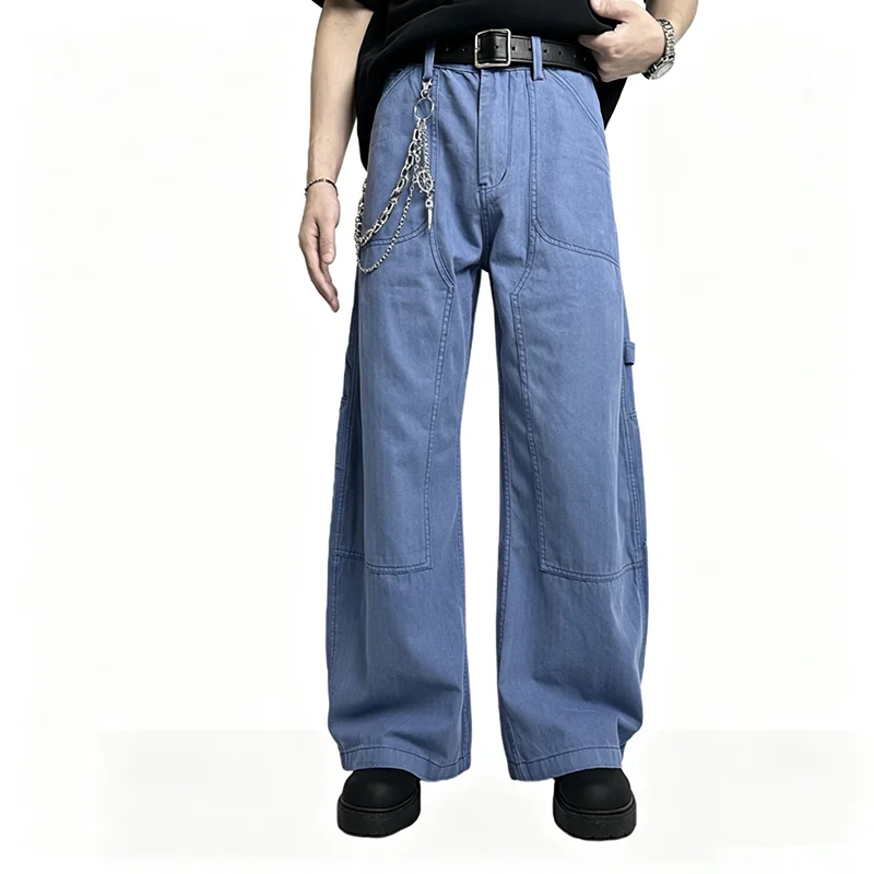 Vintage Carpenter Cargo Pants Multi Pockets Stitch Detail Loose Wide Straight Leg Baggy Trousers Y2K Streetwear Couple Bottoms