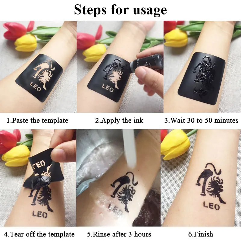 Tijdelijke Tattoo Kit Tattoo Sap Inkt Waterdicht Pigment Met Sticker Stencils Kit Voor Body Art 10Ml