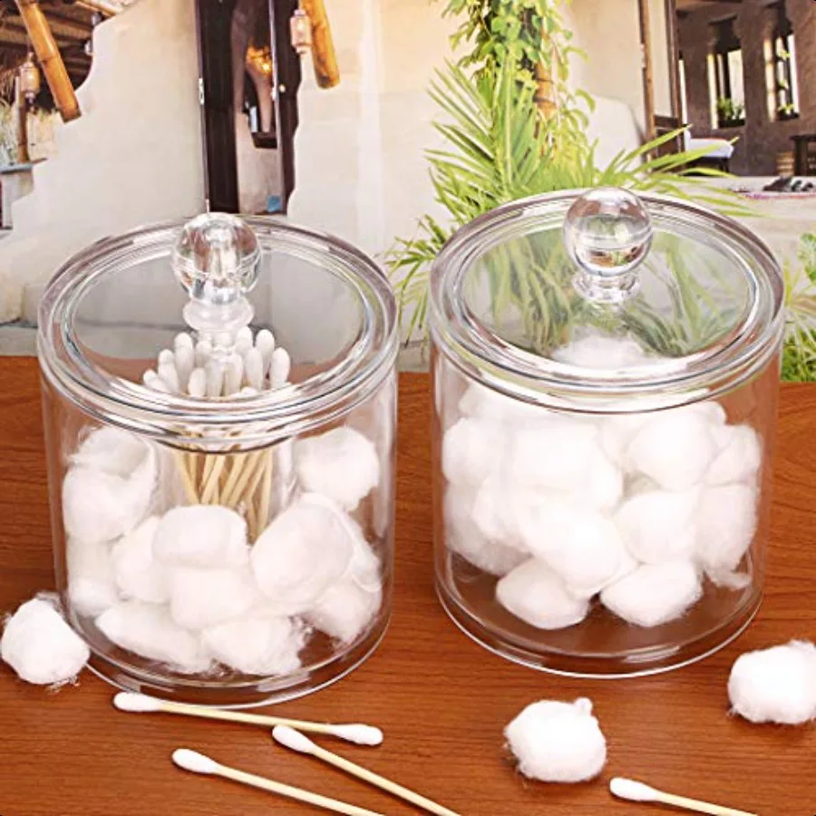 Wadah Penyimpanan Kapas dan Tongkat Kapas dengan Tutup, Stoples Akrilik Apoteker, Organizer Makeup Qtip, Stoples Penyimpanan Kamar Mandi untuk Kapas R