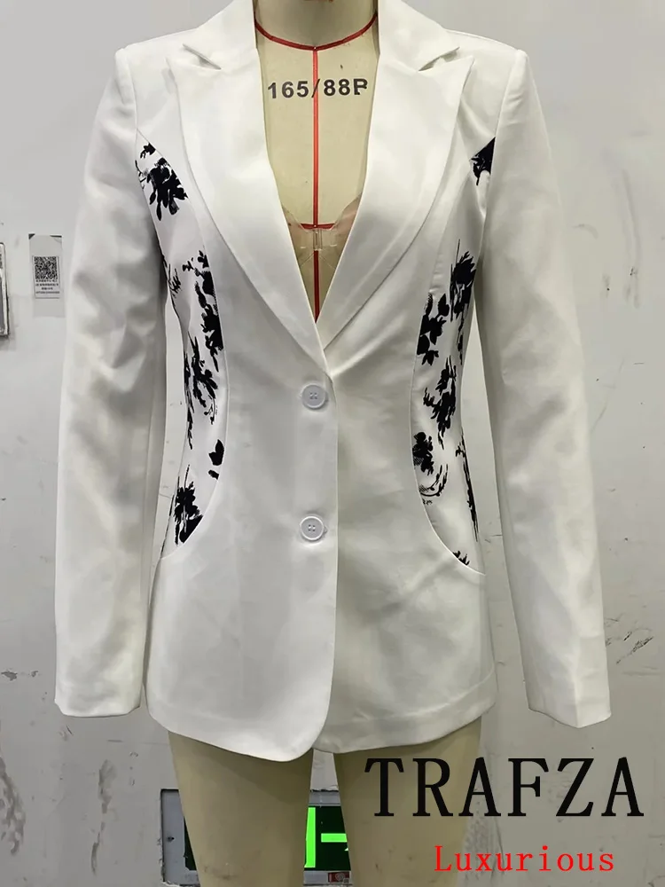 Imagem -06 - Trafza-blazer Feminino com Estampa Chique Vintage com Gola v Blazers de Manga Comprida Senhora do Escritório Moda Casual Primavera 2023