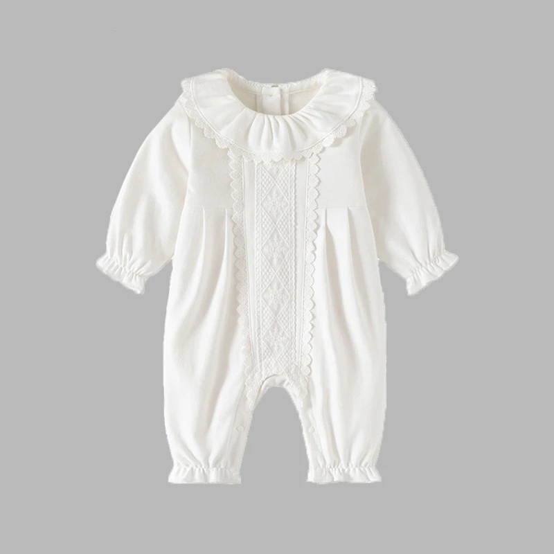 Lace Flowers Cotton Newborn Baby Girl Rompers for Spring Autumn Princess Toddler Girls Jumpsuits Clothes