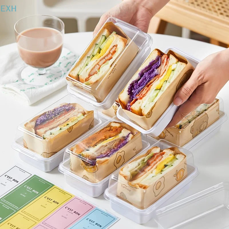 10/50PCS Picnic Lunch Box Sandwich Packaging Box Half-piece Sandwich Burger Packaging Case Baking Disposable Plastic Lunch Box