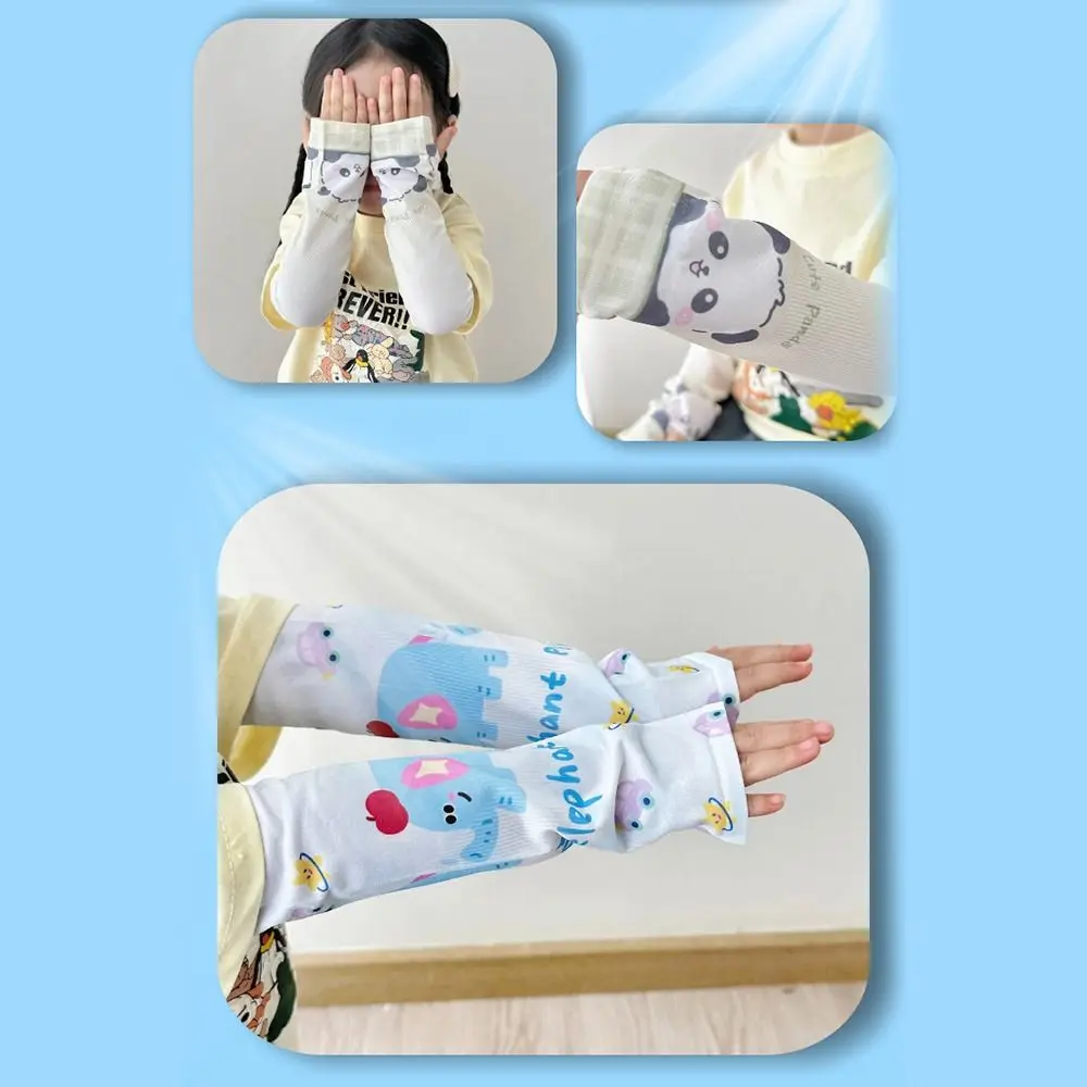 Sun Protection Kids Arm Sleeves Thin Anti-UV Boys Girls Sunscreen Gloves Cartoon UPF50+ Summer Cooling Mittens Outdoor Sports