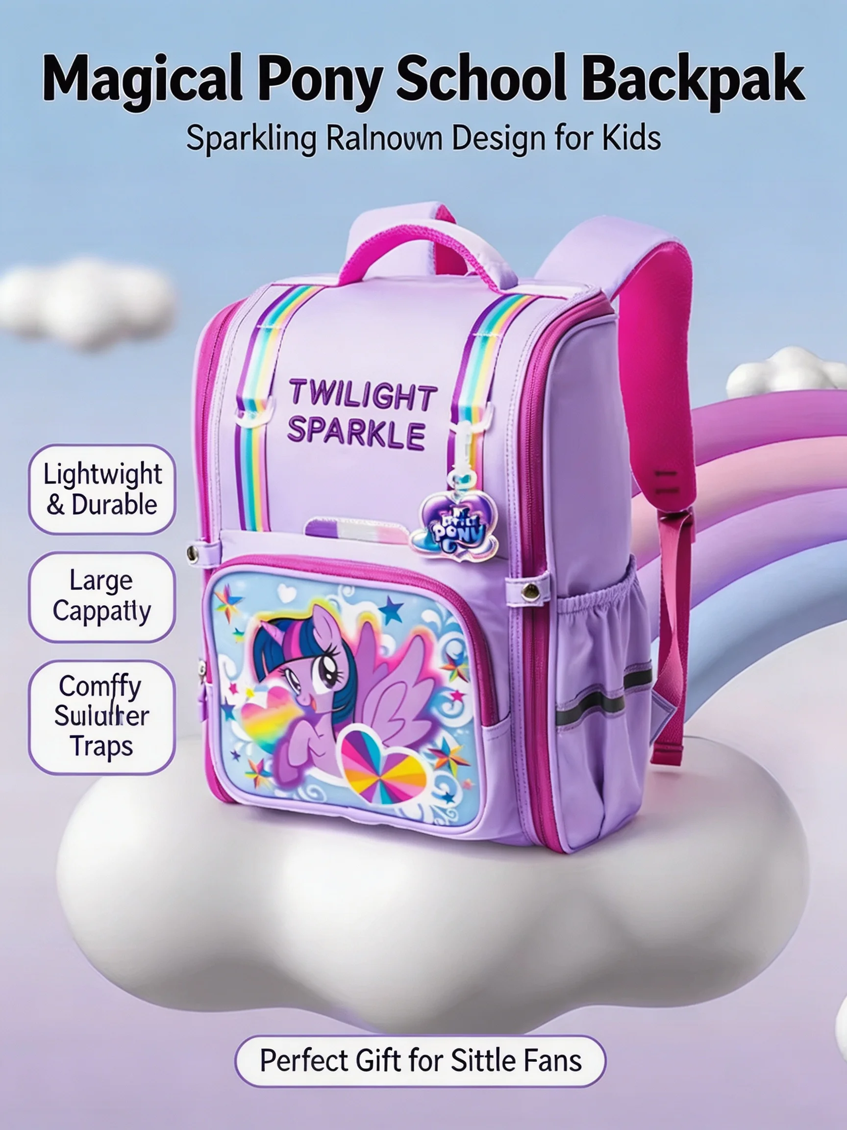 Iigen My Little Pony School Backpack Spine Protection Lightweight Large Capacity Adjustable Shoulder Strap For School Female