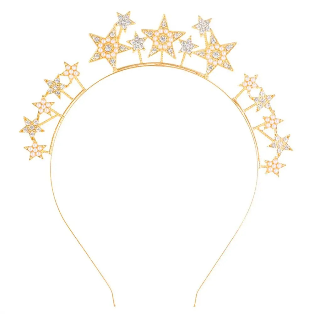 Star Hair Tiara Rhinestone Halo Crown Baroque Pearl Headband Headpiece Party Bride Wedding Hair Accessories