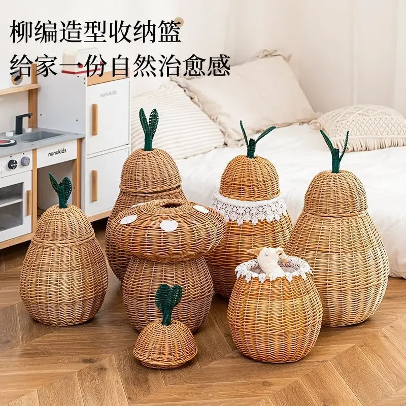 Nordic handmade cartoon cute rattan sundries basket dirty clothes basket toy storage basket decoration