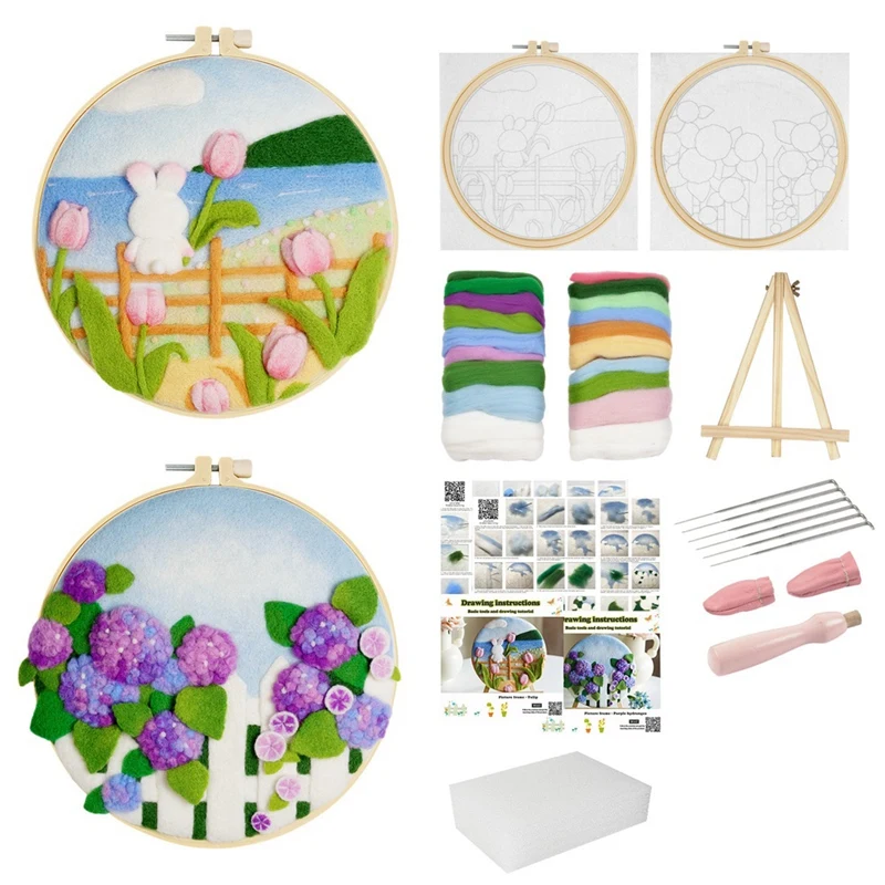 1 Set Needle Felt Supplies For Beginners With Felt Needle,Picture Frame Foam Pad,Felt Cloth And Instructions