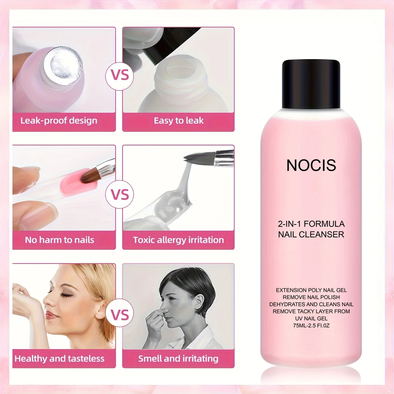 2in 1 Gel Cleanser for Nails & Polish Remover, Professional Slip Solution for Poly Gel Nails for & LED Gel, Anti-Stick Formula, 썸네일 3