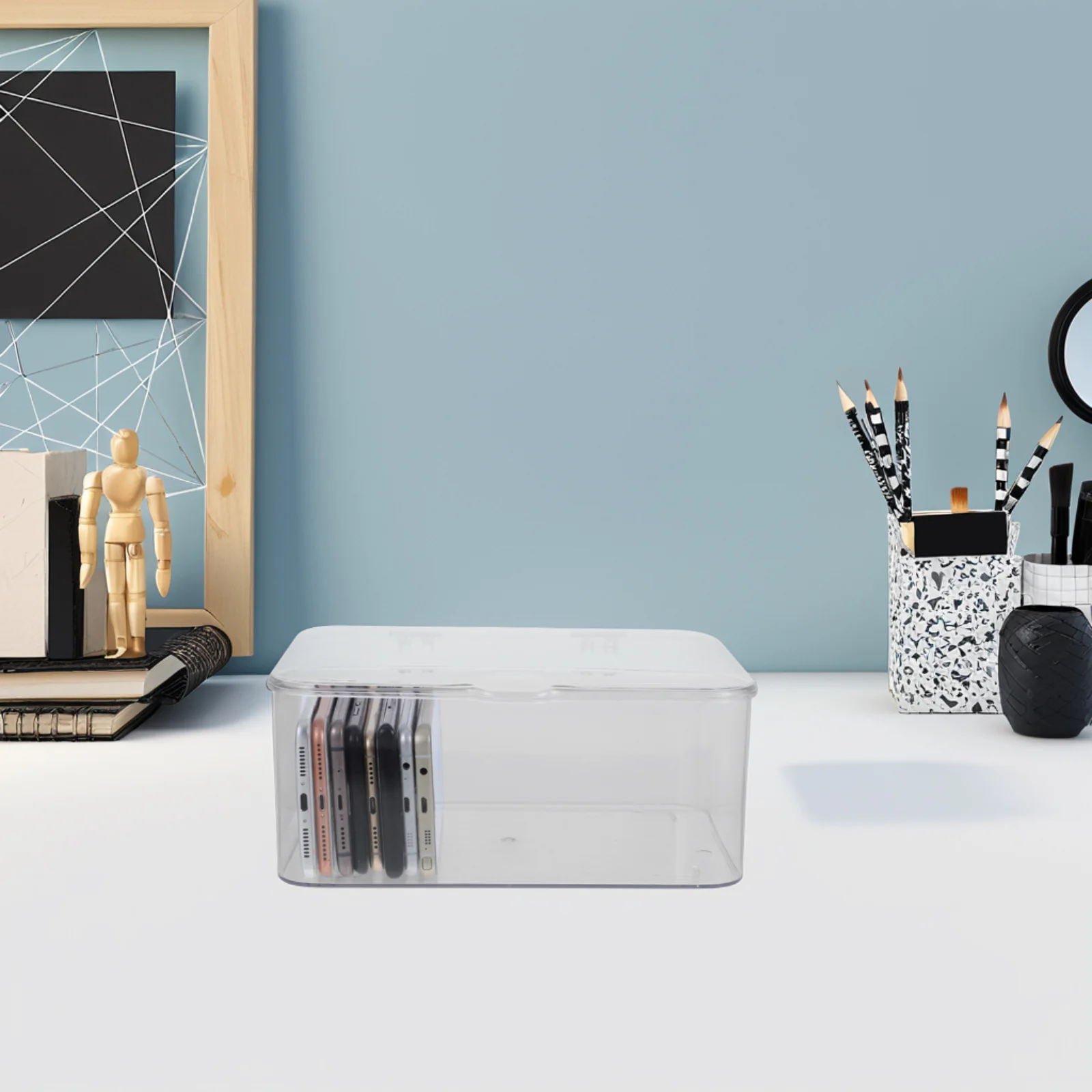 Phone Box Clear Plastic Desk Organizer Transparent Office Supplies Case For Stickers Jewelry Paper Clips Small Items