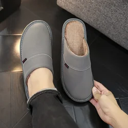 Men's New Cotton Slippers Home Waterproof Non-slip Warm Winter Slippers Baotou Bedroom Leather Slippers