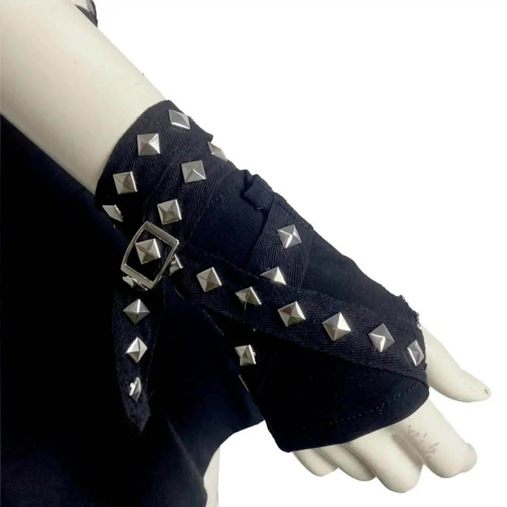 

Unique Rope Cross Rivet Gloves Hip hop Korean Style Fingerless Gloves Harajuku Gothic Short Arm Warmer Men/Women
