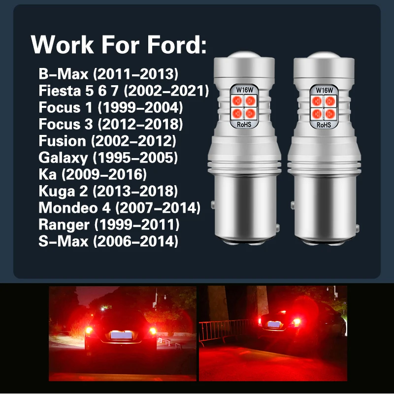 2pcs LED Brake Light Blub Lamp P21/5W BAY15D For Ford B-Max Fiesta 5 6 7 Focus 1 3 Fusion Galaxy Ka Kuga 2 Mondeo 4 Ranger S-Max