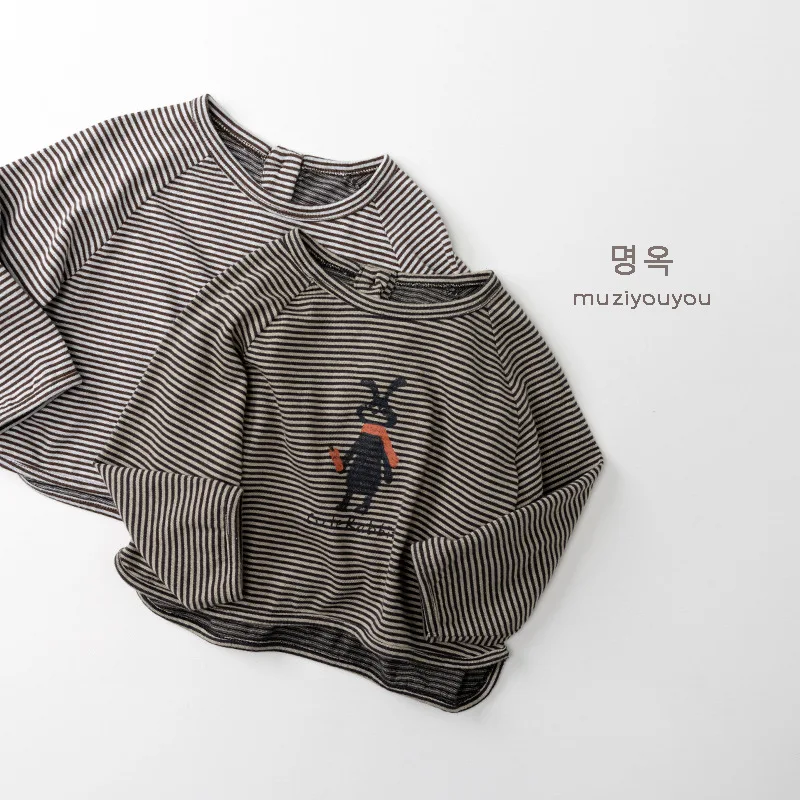 RAISE Spring Kids Boys Long Sleeves Cotton Cartoon Infant Babys Boys Undershirts Loose Striped Round Collar Toddler Boys Tops