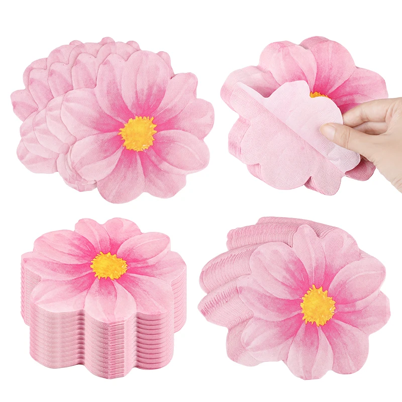 20pcs Alien Pink Flower Napkins Wedding Birthday Party Hotel Restaurant Table Decoration Disposable Flower Napkins