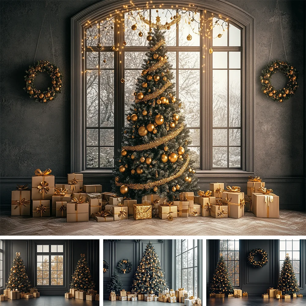 

Christmas Photography Backdrop New Year Xmas Tree Window Decoration Family Holiday Party Kid Photo Background Wallpaper