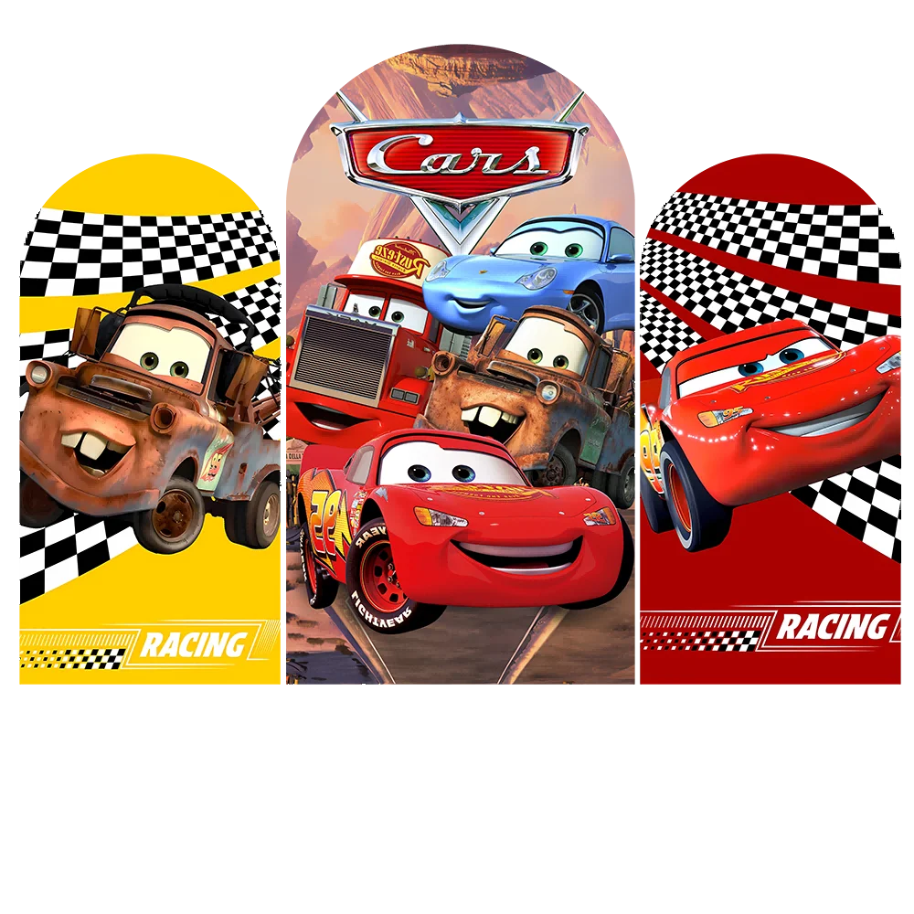 Disney Racing Car Party Background Decors Round Customized Backdrop Children's Birthday Decoration Wedding Banner