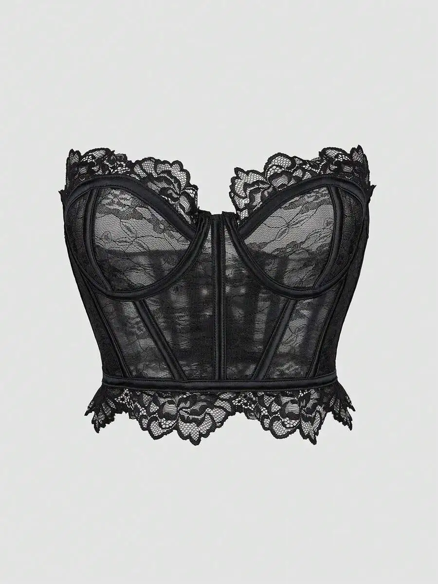 

Lace Top Corset for Women Camisole Floral Print Camis Strapless Tank Sexy Woman Crop Tops Short Tee Retro Clothes Dropshipping
