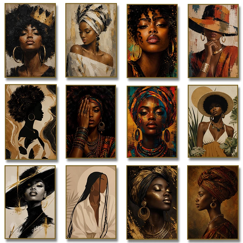 Black Woman Poster Afro Art Print Modern Feminine Illustration Canvas Painting African Beauty Wall Art Home Decor Cuadros