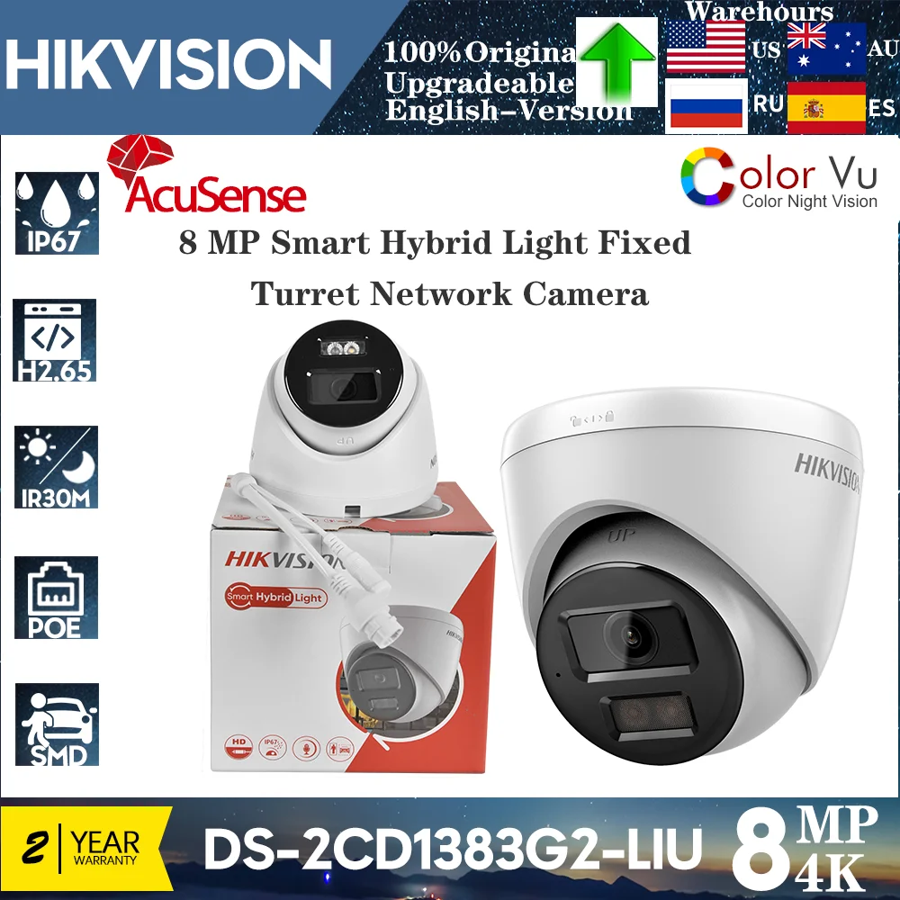 

Hikvision 4K 8MP ColorVu DS-2CD1383G2-LIU Smart Hybrid Light Built-in MIC SD Card Slot Security Surveillance Network Camera