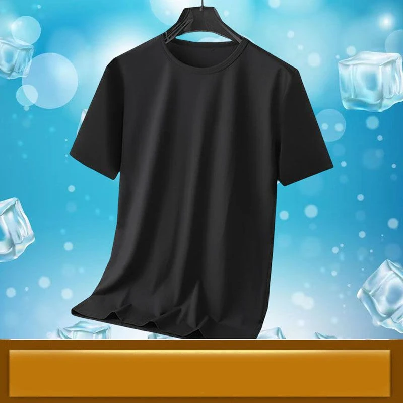 

Ice Silk Men's Short Sleeve Plus Size Simplicity Street Casual Tops Solid Thin Loose Fashion T Shirts Vintage Sport Men Clothing