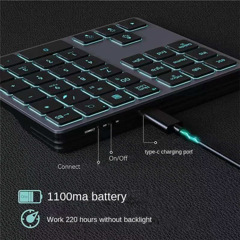 Imagem -05 - Teclado Numérico sem Fio Retroiluminação Recarregável para Laptop Teclado de Modo Duplo Número Bluetooth Modo Duplo 35 Chaves 2.4g