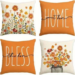 Plant flower orange pattern printing pillowcase home room decoration pillow cover living room sofa chair cushion cover