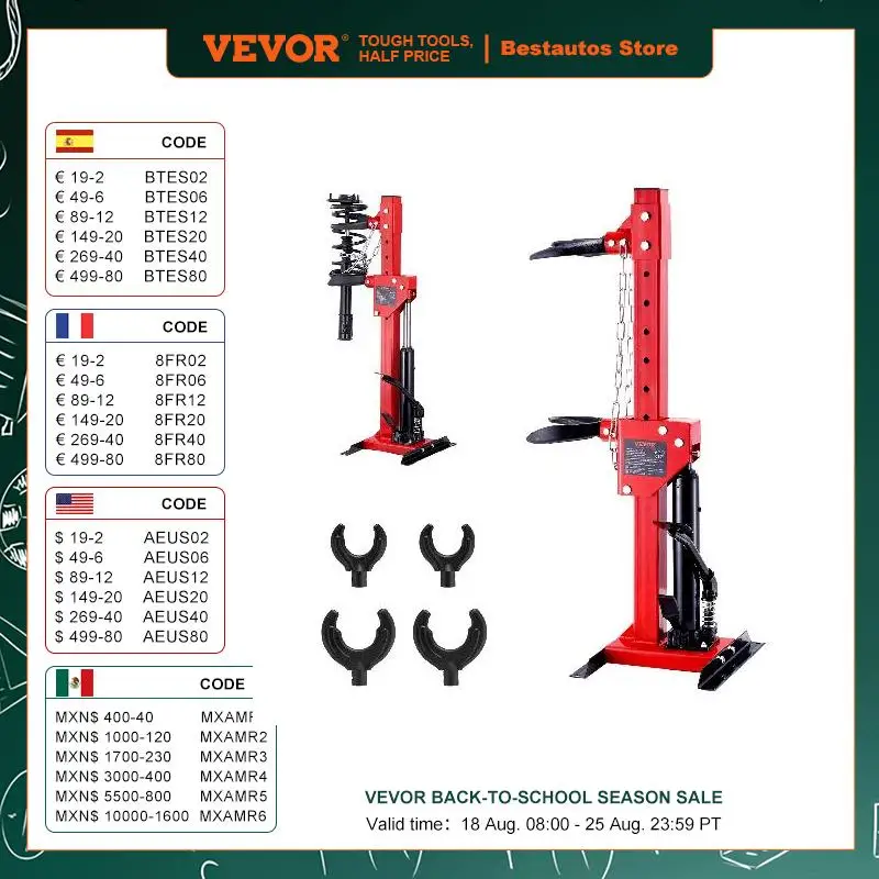 VEVOR Strut Spring Compressor 4.5 Ton / 9920 LBS Hydraulic Jack 1 Ton Rated Compression Force Auto Strut Coil Spring Compressor