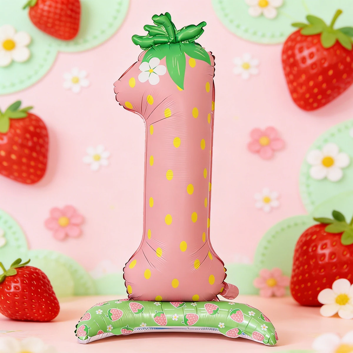 1 Stück Roter Rosa Erdbeer-Ballon zum 1. Geburtstag, 42 Zoll Groß, für Kinder-Geburtstagsfeier mit Frucht-Thema – Detail 2