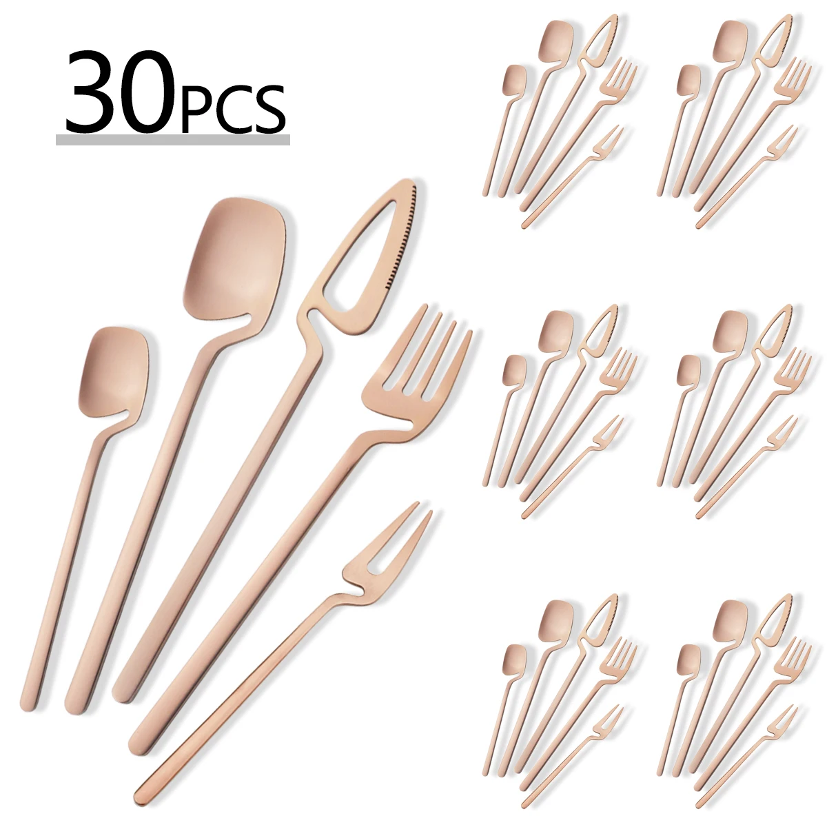 

Набор столовых приборов из 30 предметов: креативный дизайн «Роза», матовая нержавеющая сталь, ножи, вилки, кофейные ложки, для вечеринок и кухни