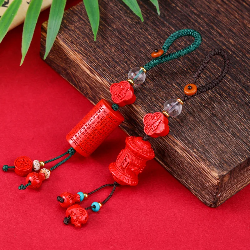 2026 New Chinese Style High Content Cinnabar Pendant Peace Buckle Gourd Money Bag Hanging Ornament For Keychain Phone Bag Car