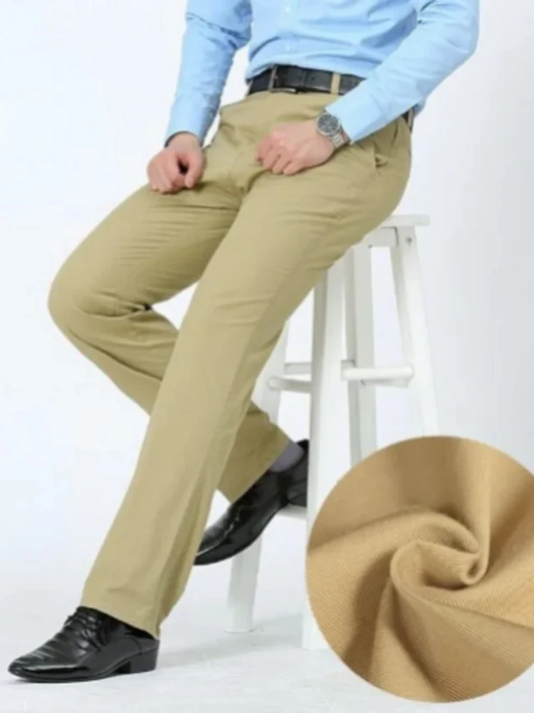 Mens 100% Cotton Summer Thin Pants Autumn Suit Pant Slacks High Waist Straight Loose Bland Solid Business Casual Pants Gozbkf view 5