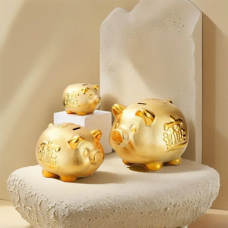 Creative Gold Plated Ceramic Pig Piggy Bank Modern Kids Golden Pig