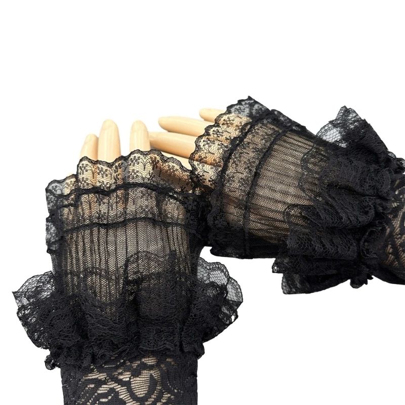 Paired Wrist Warmer Ruffled False Cuffs Lace for Princess Sweater Decorative