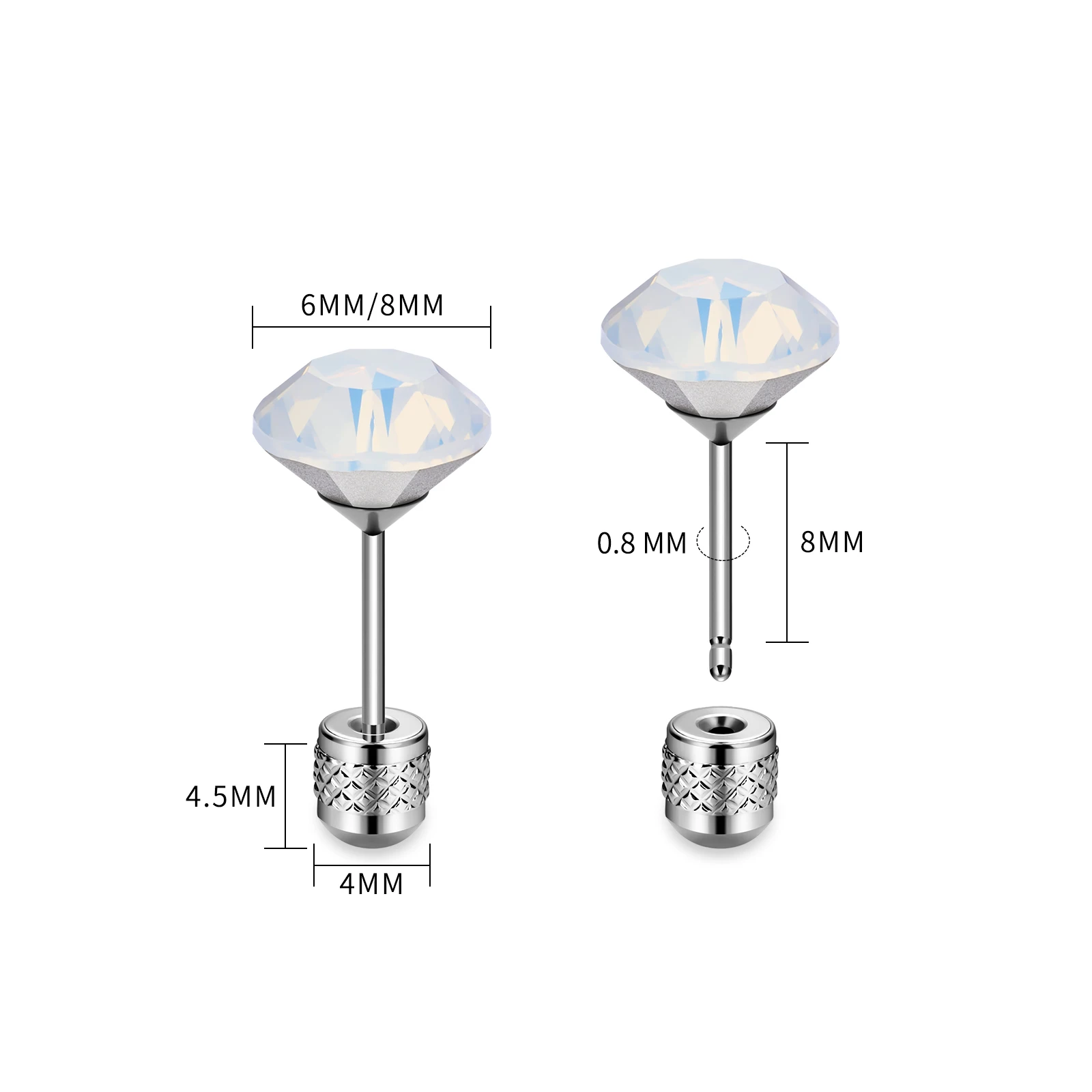 ASTM F136 Titanium Threadless Push Pin PIERC Ear Lip Studs with circular CZ Top Labret Nose Stud Threaded Earrings Body Piercing