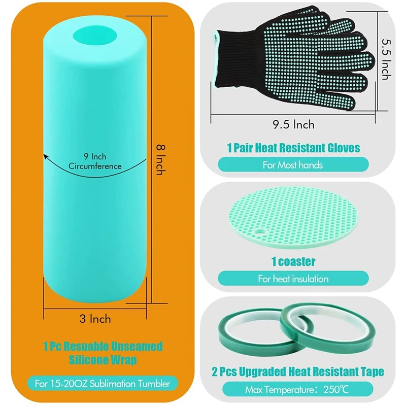 Sublimation Tumblers Wrap Silicone Bands Sleeve Kit For 20 Oz Blanks Cups Full Wrap Heat Resistant Gloves,Transfer Tapes