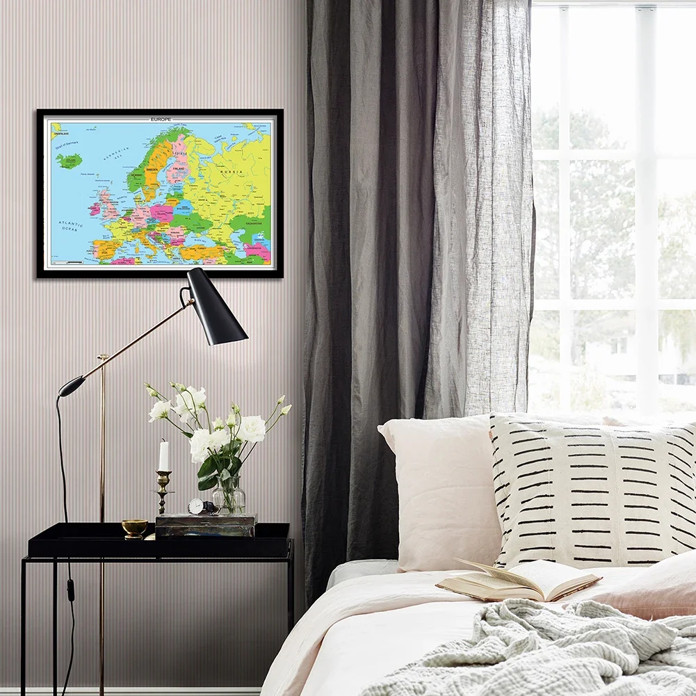 

Vintage Europe Map Poster with Details Travel Classroom School Supplies Wall Art for Living Room Decor for Kids Multi-Sizes