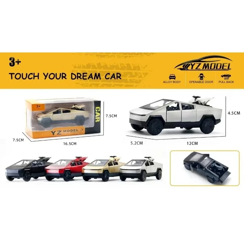 Tesla Cybertruck Pickup SUV 1:36 Model Samochodu Ze Stopu Metalu Odlewany Ciśnieniowo Zabawka Terenowa Ciężarówka z Napędem Pull Back Kolekcja Prezent dla Dzieci